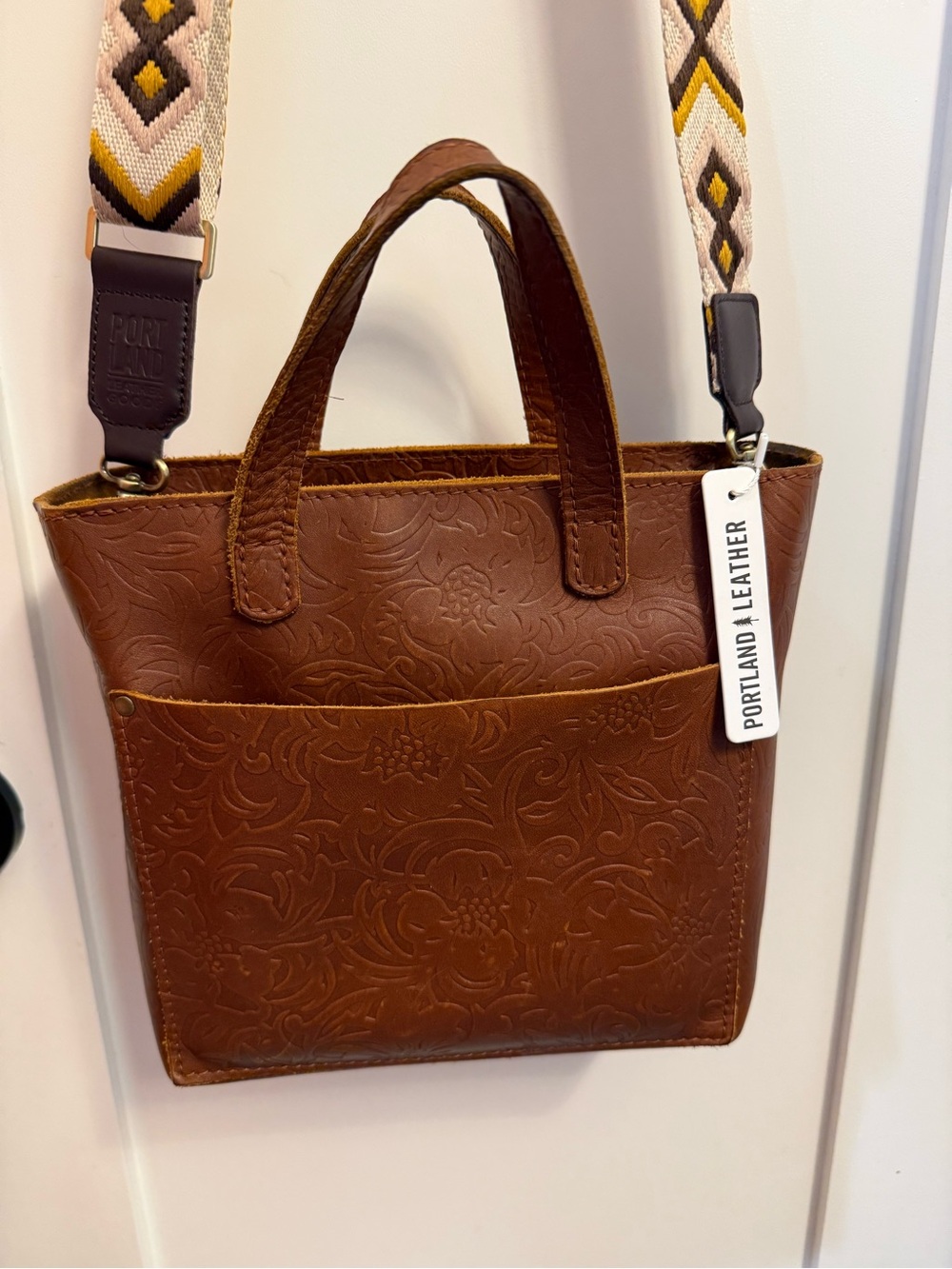 Portland Leather Mini Crossbody Bag with Patterned Strap - Picture 2 of 8